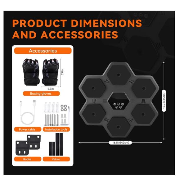 Music Boxing Machine with Gloves Smart Bluetooth Wall Mounted Electronic - Picture 4 of 7